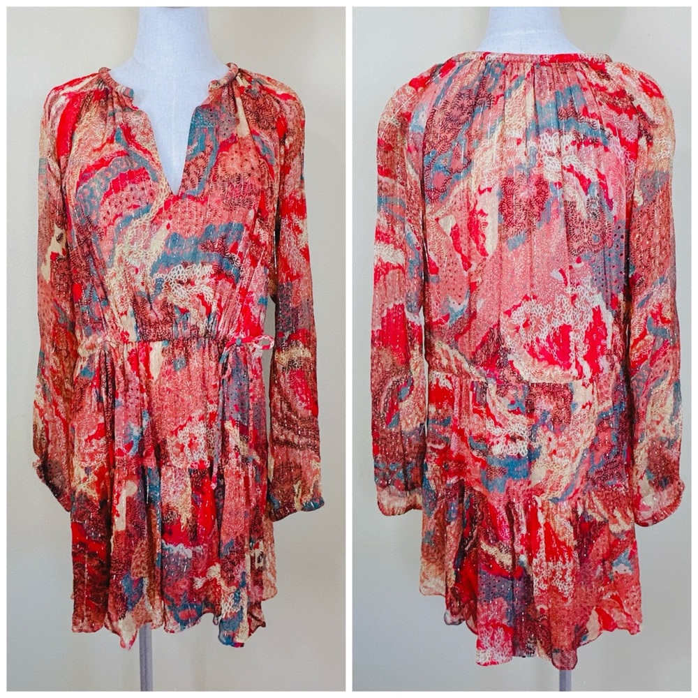 A.L.C. Red and Orange Silk Floral Mini Dress / Size 6